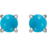 14K White 6 mm Natural Turquoise Earrings